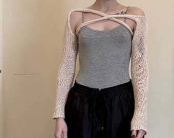 Handgebreide katoenen armmouwen: getextureerde boho-armwarmers