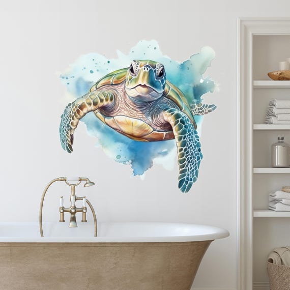 Wandtattoo Schildkröte Badezimmer Aufkleber, Wandsticker Nordsee | Wandaufkleber Bad, Tür, Fliesenaufkleber