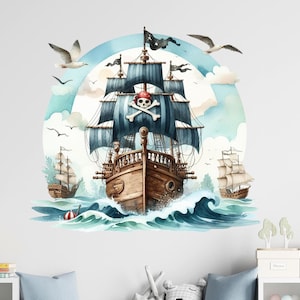 Wandtattoo Piratenschiff Kinderzimmer - Pirat Wandaufkleber Babyzimmer für Jungen selbstklebend
