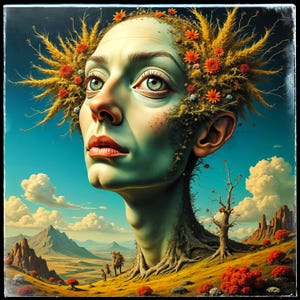 Nature and beauty merge in a surreal floral-human portrait.