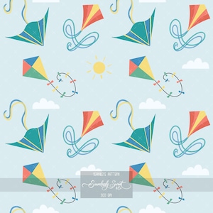 Colorful Kite Seamless Pattern, Whimsical Sky Repeat, Kids Playful Print, Nursery Fabric Design, Spring Summer Background, Digital Download