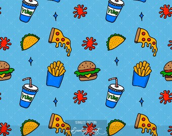 Modèle sans couture de restauration rapide - hamburgers, frites, pizza (papier numérique) 5 000 x 5 000 300 ppp
