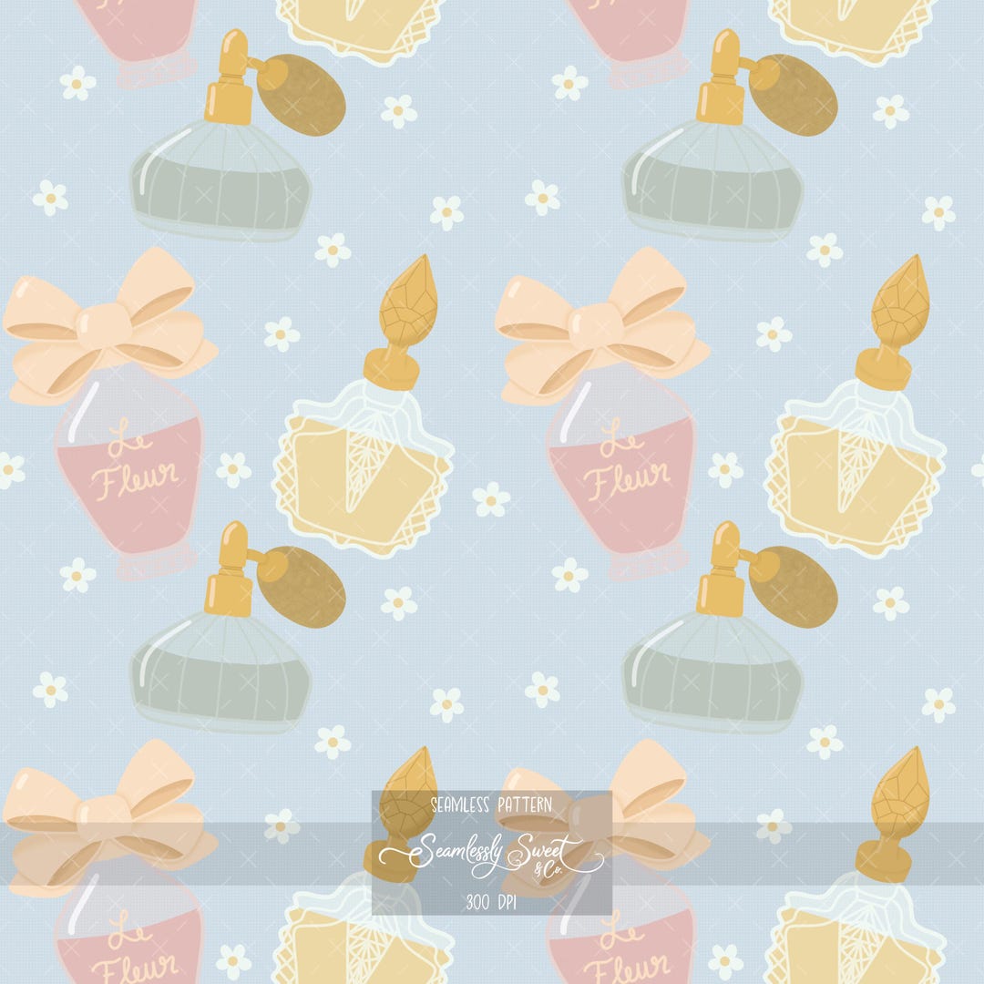 Vintage Perfume Bottle Seamless Pattern, Blush & Gold Parisian Vanity ...