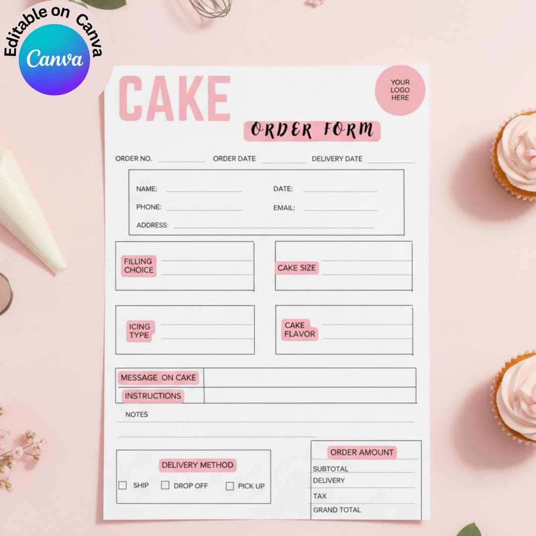 Editable Cake Order Form Template – Pink Bakery Business (canva PDF) - Etsy