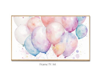Samsung Frame Tv Art Birthday, Digital Download, Happy Birthday Watercolor Balloons Frame TV, Digital Download for Samsung Frame TV