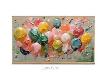 Samsung Frame Tv Art Birthday, Digital Download, Happy Birthday Oil Painted Balloons Frame TV, Digital Download for Samsung Frame TV