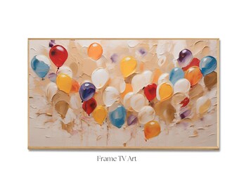 Samsung Frame Tv Art Birthday, Digital Download, Happy Birthday Oil Painted Balloons Frame TV, Digital Download for Samsung Frame TV