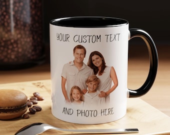 Tazza da caffè personalizzata con foto, testo personalizzato, in ceramica fatta a mano, 325 ml (11 oz).