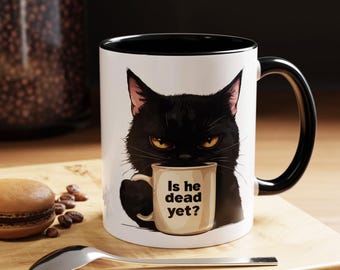 Sarcastic Black Cat Coffee Mug, Handmade Ceramic Gift
