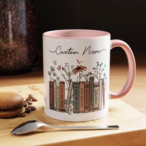 Personalized Floral Books Mug, Favorite Bookshelf Coffee Mug, Custom Tittle & Name Librarian Bookworm Gift for Reader, Gift for Book Lovers