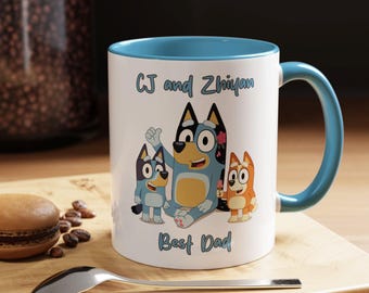Spersonalizowany kubek Bluey Dad, ręcznie robiony ceramiczny, prezent na Dzień Ojca