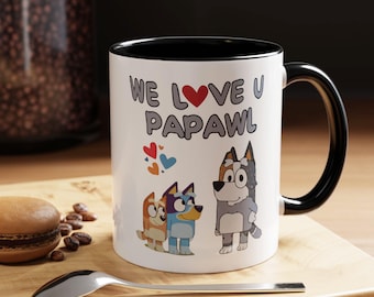 Niebieski ceramiczny kubek „Kochamy Cię, Papawl”, prezent dla dziadka
