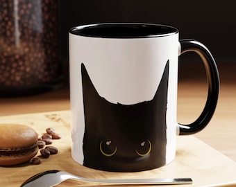 Tazza da caffè con gatto nero, in ceramica fatta a mano, regalo perfetto per gli amanti dei gatti.