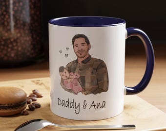 Custom Portrait Mug, Watercolor Family Photo, Personalized Dad Gift