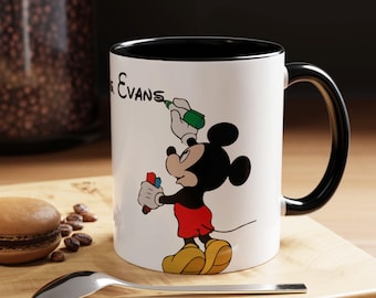 Taza con nombre personalizado de Mickey, taza personalizada de Disney, taza de Disney para maestros, regalo navideño, regalo para amantes del café, taza de Mickey Mouse, recuerdo de Disney