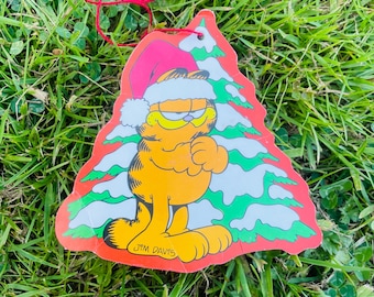 Etiqueta de regalo navideña vintage de Garfield, Garfield de los años 80