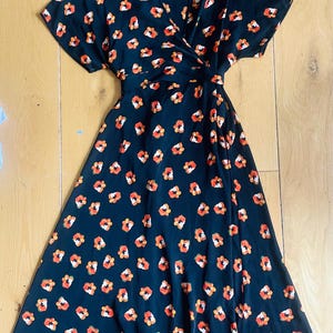 Vintage Diane Von Furstenberg Black Silk Floral Dress sz XS