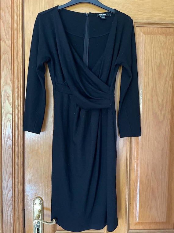 Vintage DKNY Black Wool Blend Dress - Fitted Faux Wrap, Size S - Etsy