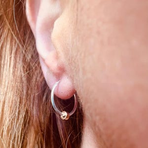 Sterling Silver Hoop Earrings: 14K Gold Filled Rondelle Charms, 12mm Thin Hoops 16mm