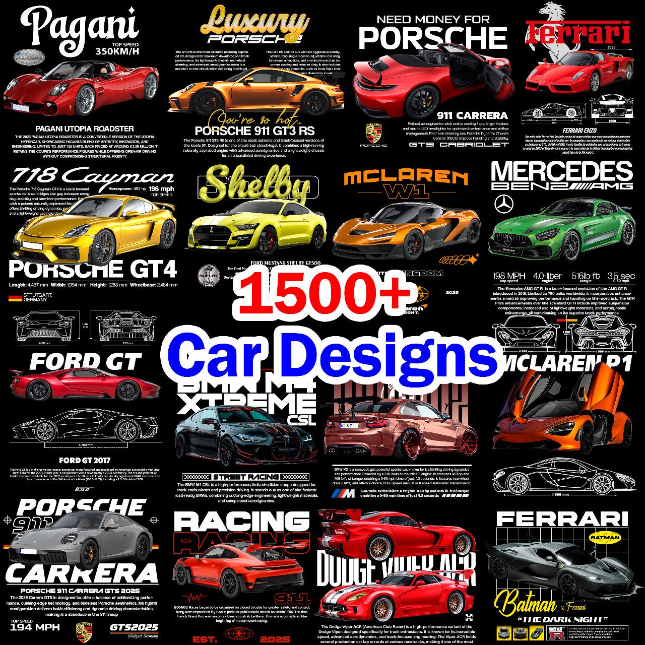 1500+ Car Designs PNG Bundle: T-Shirt Prints, Automotive Vector Art (Digital Download)