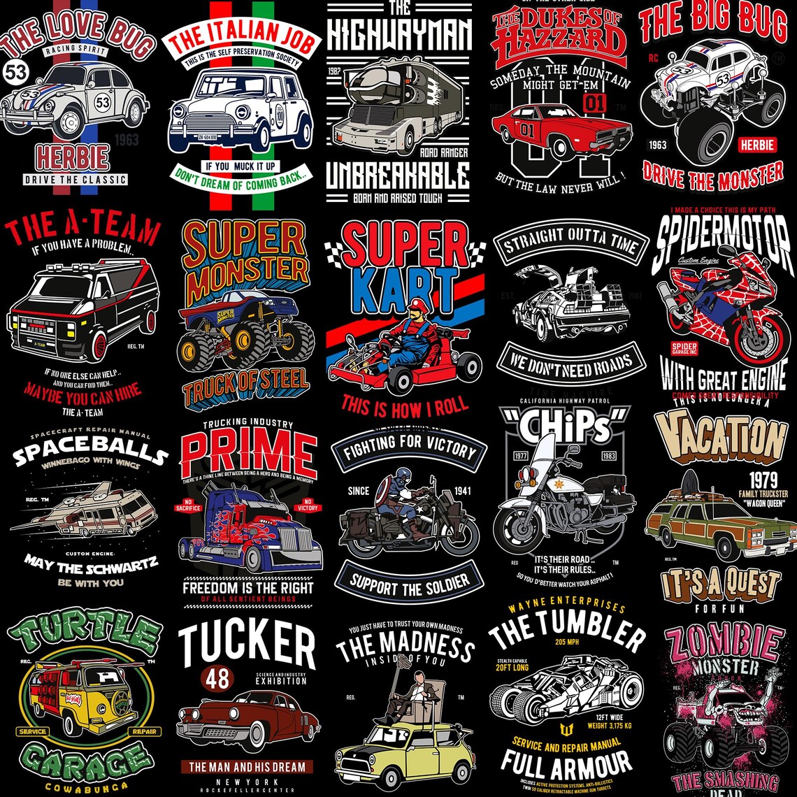 55+ Comic Car Designs PNG Bundle: T-shirt Prints, Automotive Vector Art ...