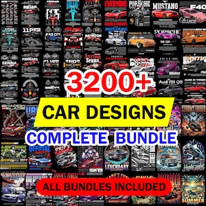 Más de 3200 diseños de coches para camisetas, impresión, DTF y sublimación de alta definición: paquete todo en uno