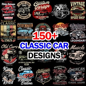 T-shirtontwerpen oldtimer: 150+ png-afbeeldingen (digitale download)