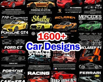 Paquete de más de 1600 diseños de coches PNG: impresiones para camisetas, arte vectorial automotriz (descarga digital)