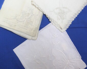 Vintage Hankies White Delicate Needlework Embroidered Lot Of 3 Pieces