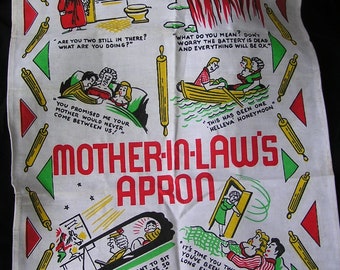 Vintage Kitchen Towel "Mother-In-Laws Apron" Printed Graphic Mishan N.Y. 1956