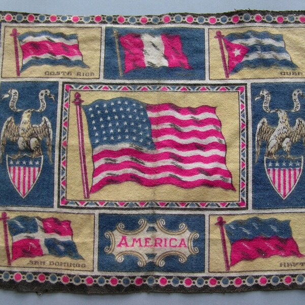 Vintage Fabric America Flag Tobacco Felt  Large Size With 6 Countries Flags Cuba