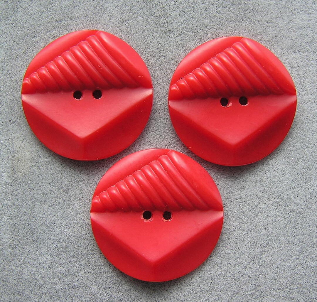 Vintage Plastic Buttons 3 Red Fancy Design Large Size Matched Set Etsy