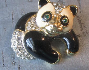 Broche vintage de oso panda con diamantes de imitación, sin firmar, de Beauty