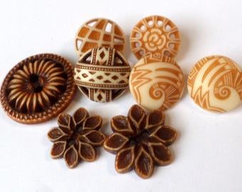 Botones de plástico marrón con diseños elegantes, lote mixto de 8 piezas, conjuntos combinados