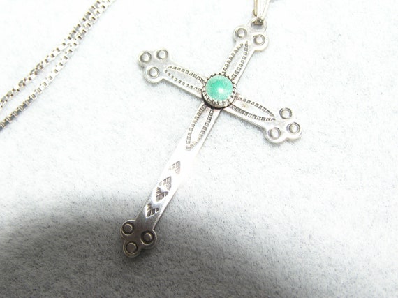 Vintage  Box Chain 925 Necklace Silver Cross Pend… - image 4