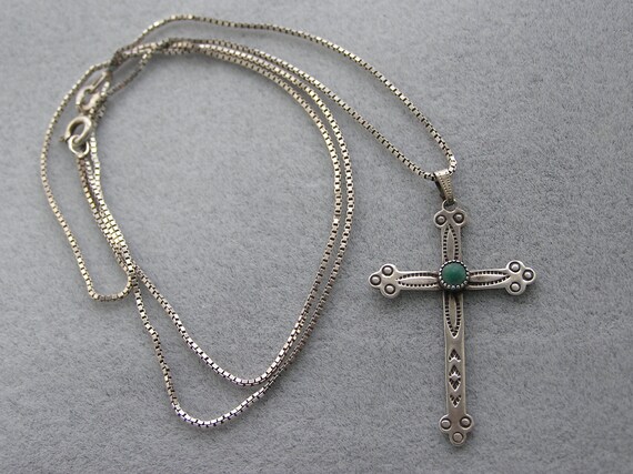 Vintage  Box Chain 925 Necklace Silver Cross Pend… - image 6