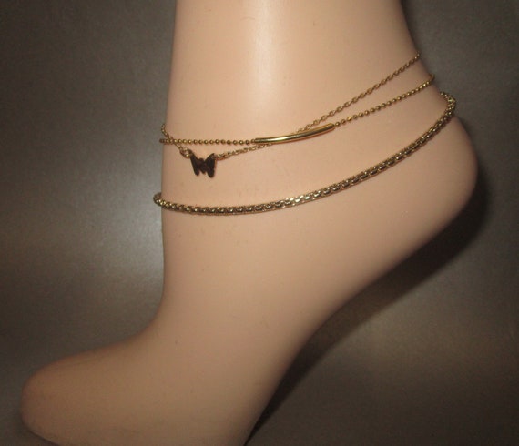 Vintage Anklets Collection Lot of 3 Gold Color Me… - image 1