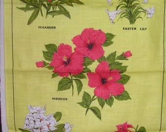 Vintage Kitchen Towel Bermuda Tropical Flowers Ulster Irish Linen Unused