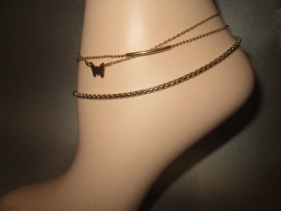 Vintage Anklets Collection Lot of 3 Gold Color Me… - image 6