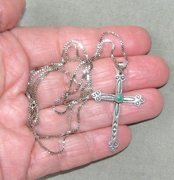 Vintage  Box Chain 925 Necklace Silver Cross Pend… - image 2