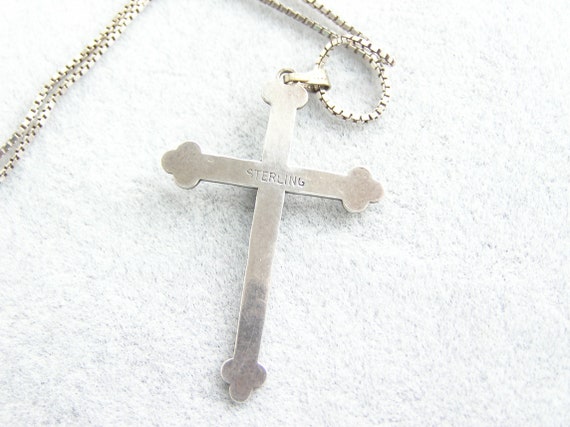 Vintage  Box Chain 925 Necklace Silver Cross Pend… - image 3