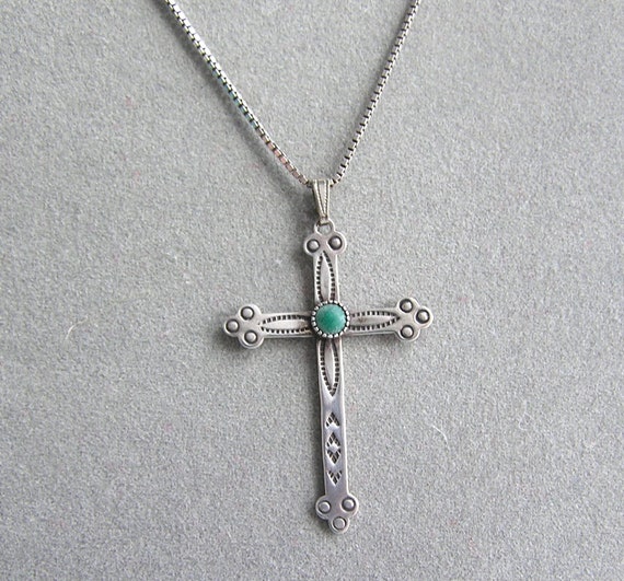 Vintage  Box Chain 925 Necklace Silver Cross Pend… - image 5