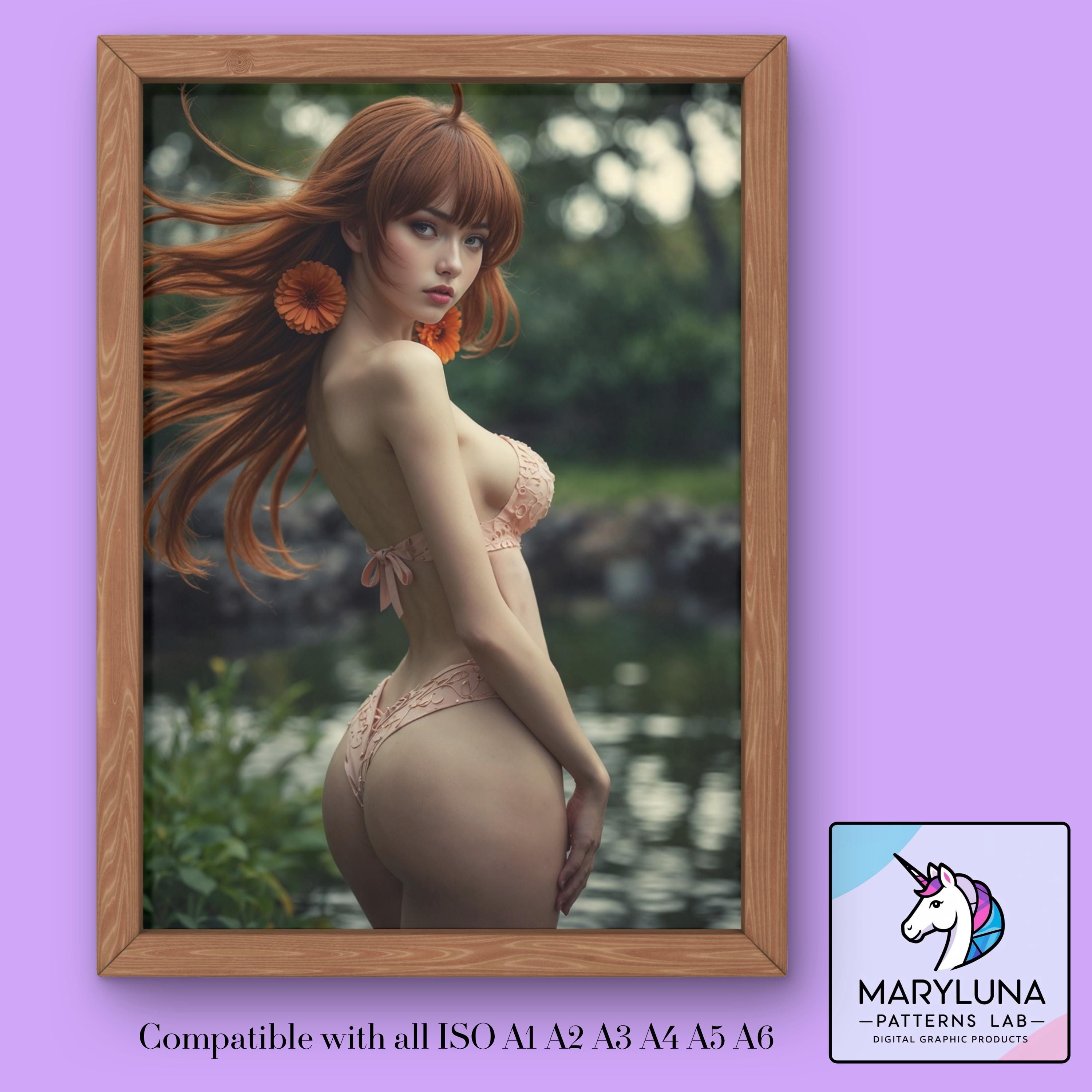 anime-girl-manga-art-print-set-sexy-pinup-digital-download-etsy