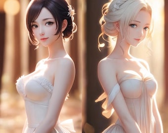 Stampa artistica di ragazze anime, set di ritratti manga (download digitale)