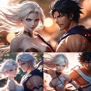Ensemble de 3 oeuvres d'art numérique, manga, cheveux blancs, fille d'anime, téléchargement numérique haute qualité 300 ppp, format standard 16/9, 4000 x 2300 px JPG et PNG