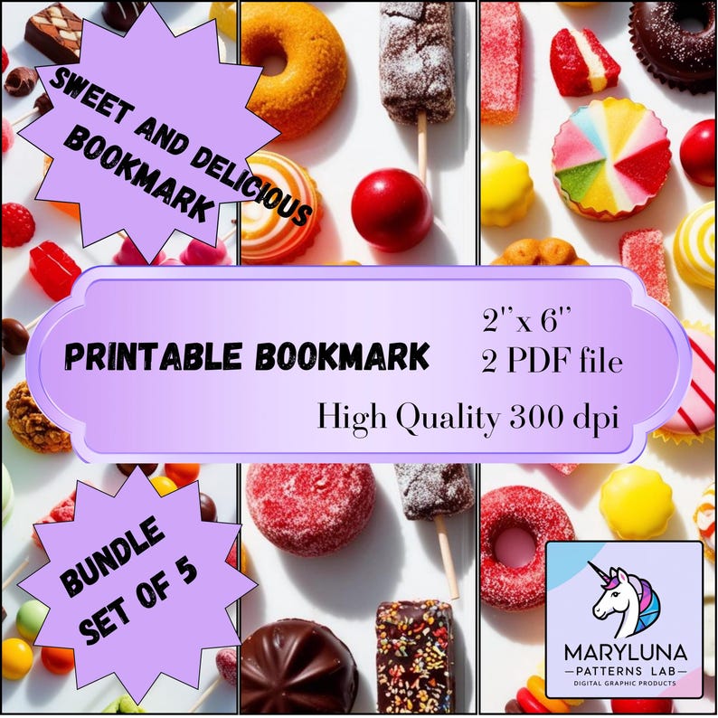 Sweet and Delicious Printable Bookmarks Bundle Set of 5 Digital ...