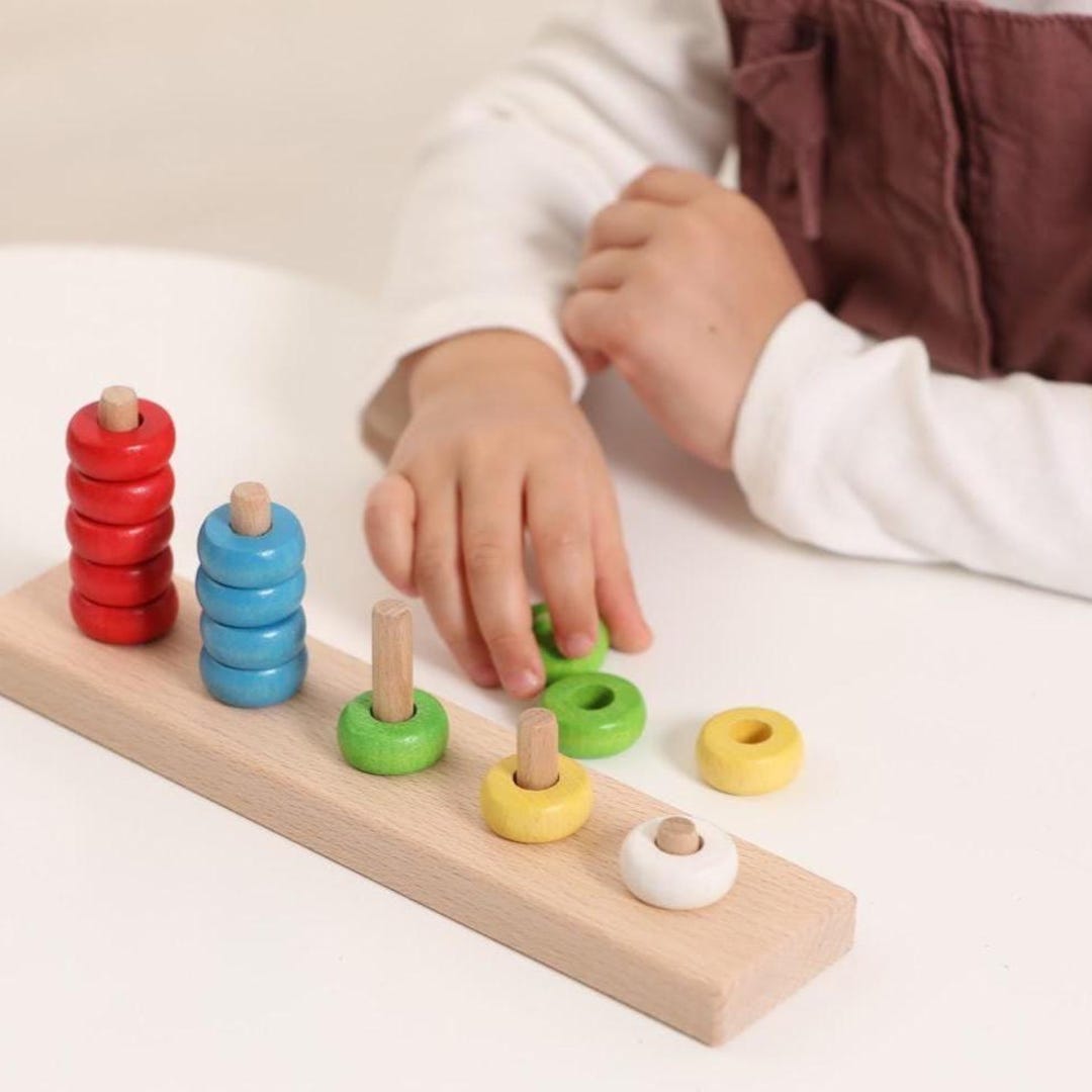 Color Sorting Wooden Stacking Toys Educational Sorting Rings Infant ...