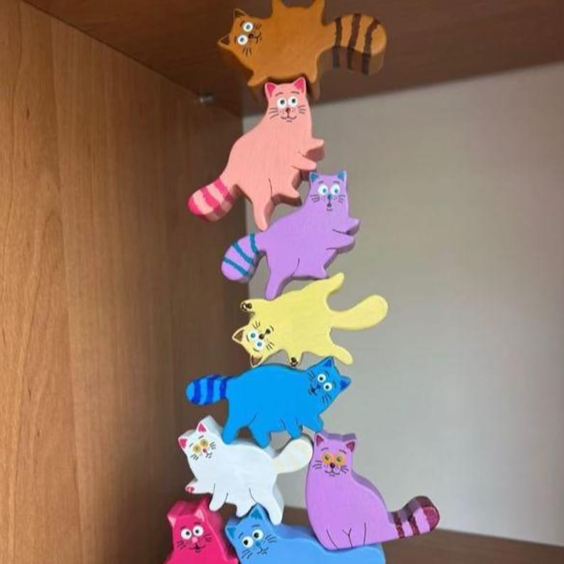 Balancing Wooden Cats: Brain Development Game for Toddlers, Colorful Stacking Toy image 3