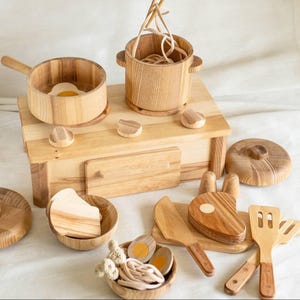 Cucina giocattolo in legno, piatti in legno, utensili da cucina per bambini, set da cucina per bambini piccoli, piatti giocattolo, piatti finti, giocattoli Montessori