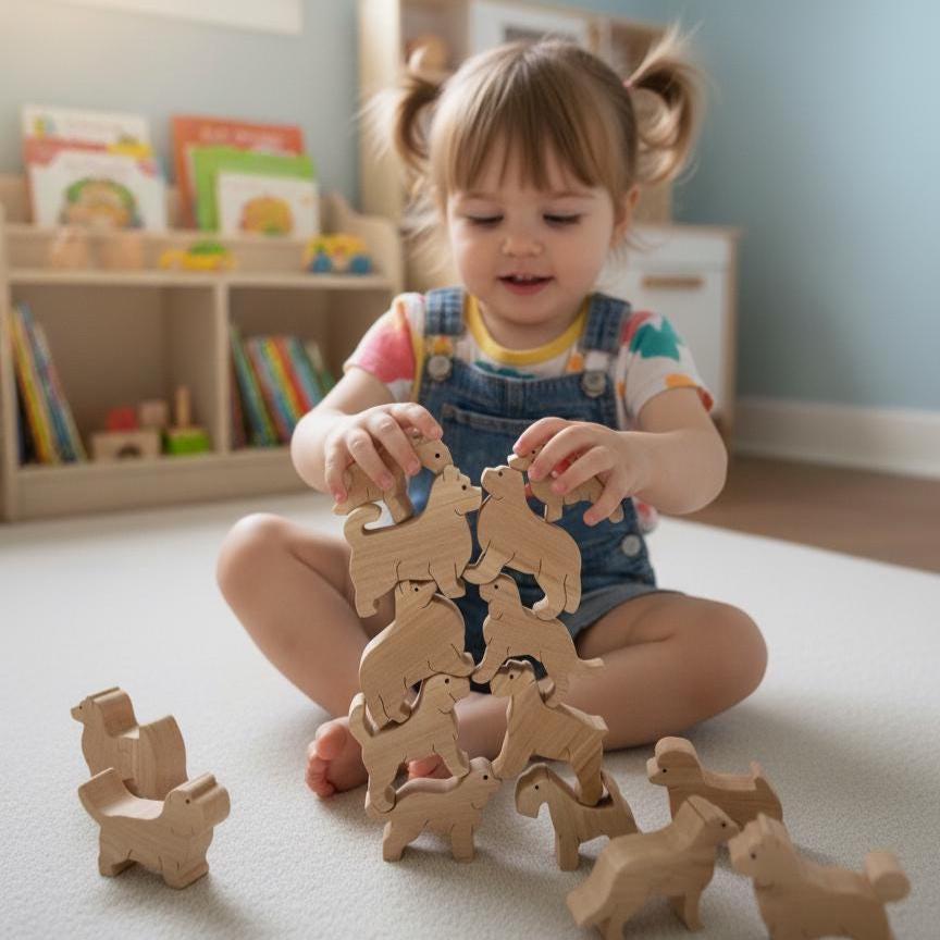Wooden Balancing Dogs: Baby Stacking Blocks, Educational Toy, Brain Gym
